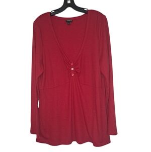 Torrid 2 Red Thermal V Neck Henley Top